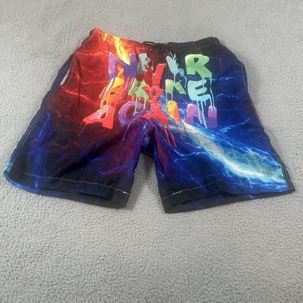 Never Broke Again Shorts Mens Large Multicolor Tie Dye Graphic Swim Trunks Beach